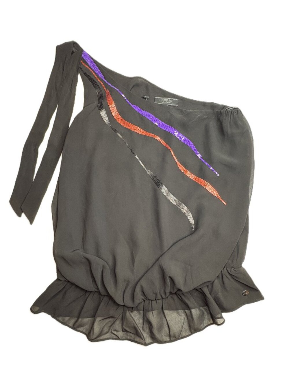 GUESS Sequined One-Shoulder Silk-Blend Blouse